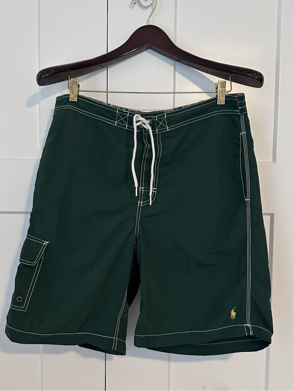 Ralph Lauren Dark Green Men's Swim Shorts with Contrast Stitching